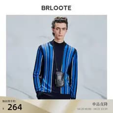 Brloote/Barute Suéter Masculino Moda Slim-fit Azul Preto Listras Verticais 100% Suéter Outono Inverno Roupas
