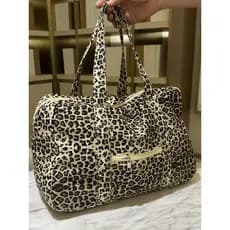 Bolsa de lona grossa com estampa de leopardo, bolsa de viagem de curta distância, bolsa de ginástica, grande capacidade,