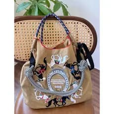 Japonês novo estilo Outing ambiental saco bordado náilon bolsa de ombro grande capacidade saco de pano Handba
