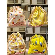 Tecido feito à mão dos desenhos animados algodão cordão saco de armazenamento pequeno pato amarelo cordão saco de armaze