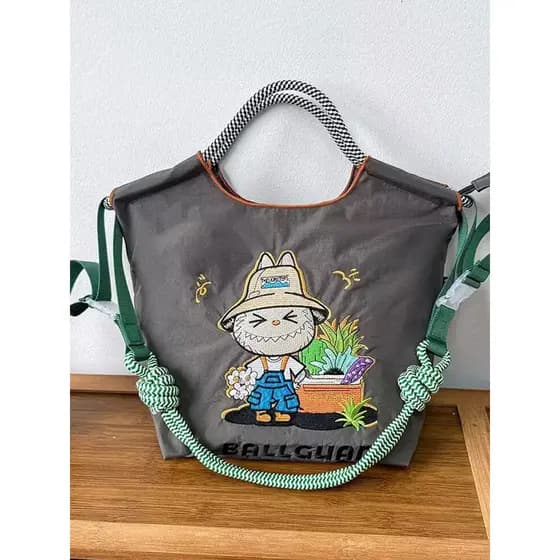 Saco de compras japonês de grande capacidade com zíper de náilon saco ecológico saco de pano bordado saco de pano