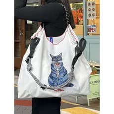 Novo estilo saco de compras bordado de náilon saco ecológico grande capacidade saco de pano estilo japonês saco feminino