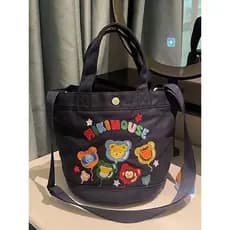 Miki bolsa de lona bordada com desenhos animados, bolsa mensageiro de grande capacidade, bolsa de lona, bolsa de ombro,