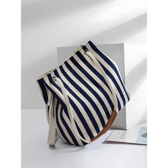 2025 novo estilo Super quente listrado bolsa de lona grande capacidade um ombro Diagonal bolsa verão Commuter saco High-