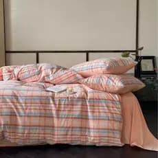 Conjunto de quatro peças de algodão lavado com fio, algodão puro, lençol de cama duplo 100% algodão penteado
