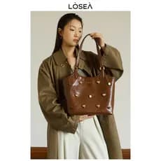LOSEA Original <Free Weekend > Bolsa Tote cravejada de diamantes Bolsa feminina 2026 Novo estilo retrô marrom bolsa de o