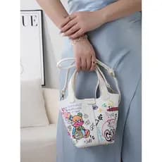 2026 novo estilo urso Graffiti balde saco feminino portátil saco do mensageiro moda grande capacidade bolsa de ombro ces