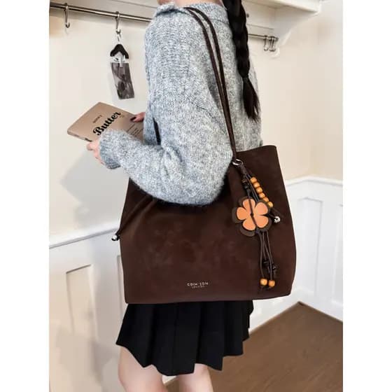 Bolsa Tote de camurça estilo Meradian feminina, grande capacidade, bolsa para mãe, nicho, flor, bolsa de ombro para viag