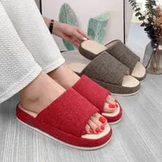 2025 novo estilo chinelos de linho algodão feminino primavera outono uso doméstico casal interior sola macia quatro esta