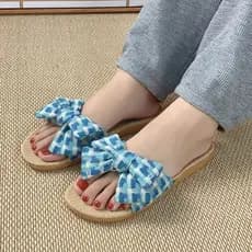 2024 novo estilo Bowknot casa chinelos de linho de algodão feminino verão uso doméstico sola grossa verão grama de cânha