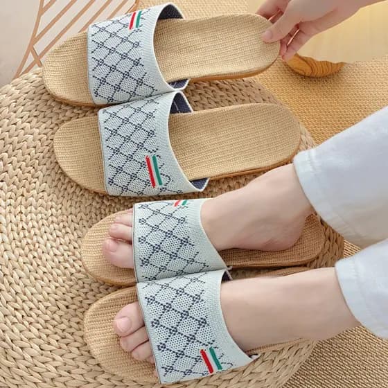 Novos chinelos de linho feminino verão uso doméstico casal interior leve sola macia sandálias para casa chinelos masculi