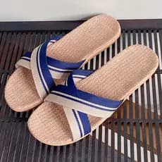 Chinelos de linho com cinto tecido à mão feminino verão casa casal interior antiderrapante sola grossa sandálias para ca