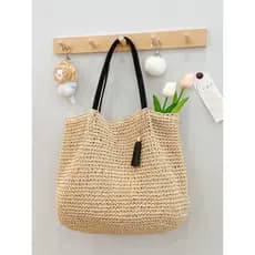Bolsa de tecido à mão feminina 2025 novo estilo bolsa de ombro de grande capacidade bolsa de palha bolsa de praia de fér