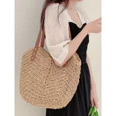 Bolsa tecida à mão feminina bolsa de ombro de grande capacidade bolsa de férias bolsa de praia bolsa de lona 2025 novo e