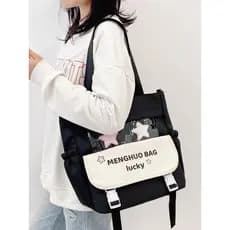 Bolsa de lona feminina de grande capacidade 2026 novo estilo bolsa de ombro bolsa mensageiro estudante carregando livro