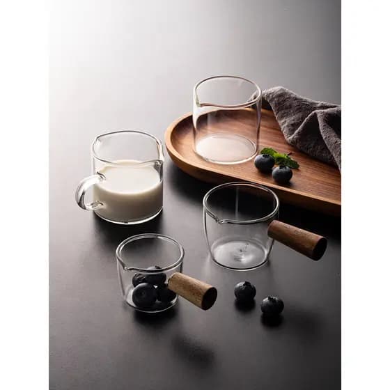 Copo de café expresso italiano estilo Mili, alça de madeira, vidro pequeno, copo de leite, molho, Mini jarra de leite, c