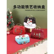 Tema de natal caixa de armazenamento de ferro portátil presente do feriado doces biscoitos lanches armazenamento decoraç