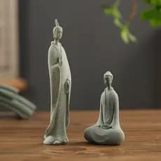 Zen chinês norte Wei três sálvias Maitreya estátua de buda ornamentos buda Sakyamuni Desktop chá Pet incenso Tao