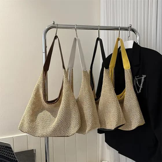 Bolsa tecida à mão de grande capacidade feminina 2026 novo estilo bolsa de palha praia férias bolsa de ombro bolsa Tote