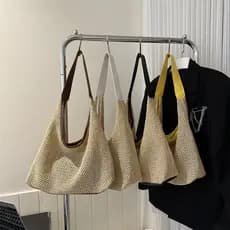 Bolsa tecida à mão de grande capacidade feminina 2026 novo estilo bolsa de palha praia férias bolsa de ombro bolsa Tote
