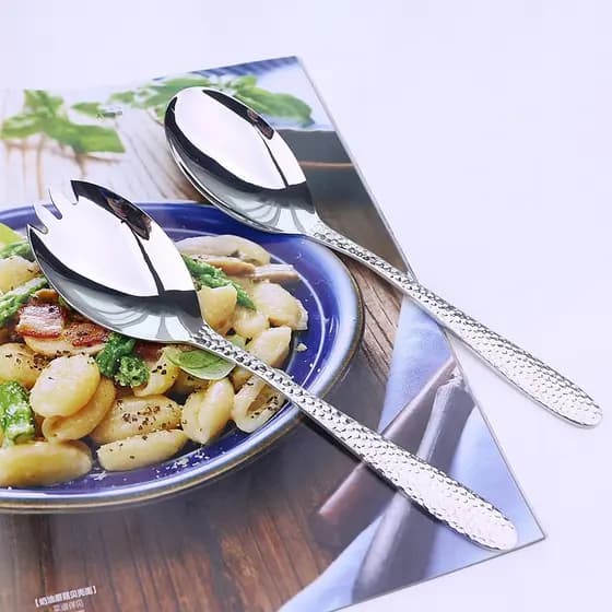 Limpeza de uma perda ~ padrão de martelo 18/10 colher de mesa dividida em aço inoxidável salada colher de mesa principal