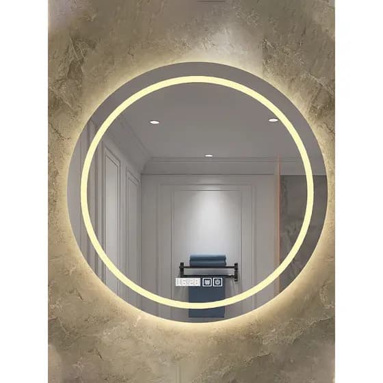 Espelho inteligente para banheiro, espelho de maquiagem LED com luz de fundo, tela sensível ao toque quente e Anti-nebli
