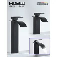 Torneira tipo cascata para bacia quente e fria, haste alta, preto fosco, simples, moda, bancada, torneira