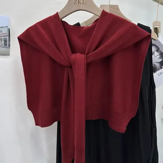 Encore vermelho listrado malha pequeno xale primavera outono novo estilo All-Match gola falsa colete redução de idade sa