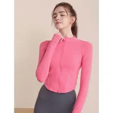Influenciador curto Yoga Wear jaqueta feminina topo esportes Fitness correndo gola alta zíper Cardigan de manga comprida