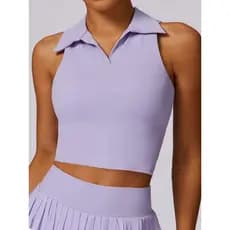 Colete esportivo Nude feminino elástico apertado tênis de corrida Fitness Wear Top POLO lapela moletom com almofada no p