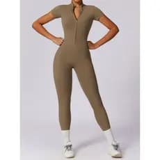Primavera verão zíper de manga curta nu sentir aéreo Yoga macacão feminino exterior Wear calças de Fitness esportes de u