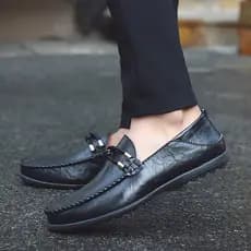 Primavera verão couro genuíno ervilhas sapatos de couro de sola macia sapatos casuais de negócios masculinos respirável