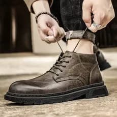 W inverno Martin botas masculinas de couro genuíno tamanho grande estilo britânico botas de couro outono botas curtas de