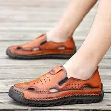 2026 novo estilo sandálias de couro genuíno masculino verão exterior Wear antiderrapante condução sola macia Casual tama