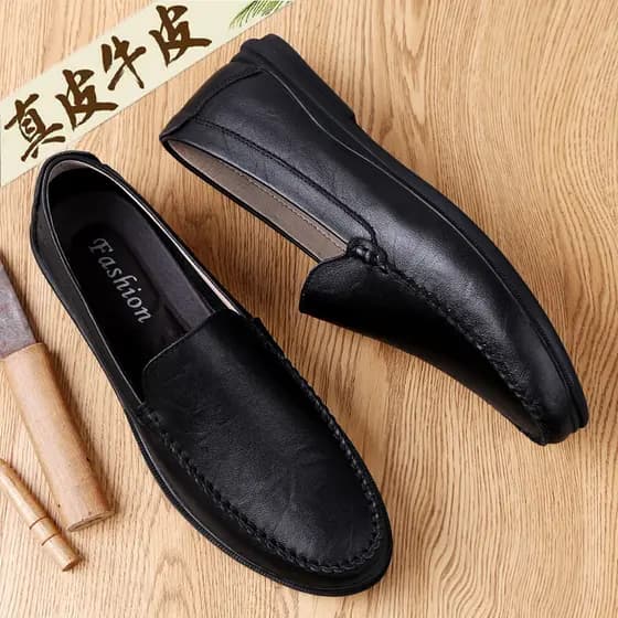 Primavera masculino All-Match sapatos de couro Casual couro genuíno deslizamento em sapatos masculinos High-End ervilhas