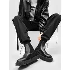 Chelsea botas masculinas estilo britânico High-End Mid-Top motocicleta chaminé botas de couro genuíno aumentando Commute