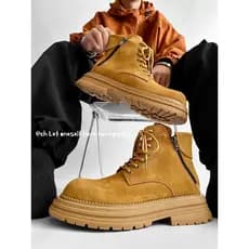 Martin botas masculinas estilo britânico Retro High-End ao ar livre motocicleta zíper botas gerais de sola grossa casal