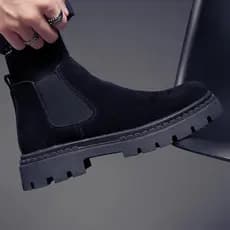 Chelsea botas masculinas Martin botas outono inverno velo-velo quente estilo britânico botas curtas botas de camurça Mid