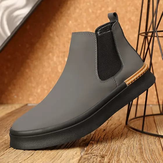 Outono inverno novo estilo de couro genuíno de alta qualidade Chelsea botas casuais forro de lã sapatos masculinos quent