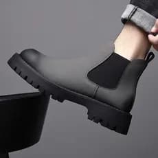 Botas Martin de couro genuíno, estilo britânico, corte médio, inverno, lã, fumaça, deslizamento grosso