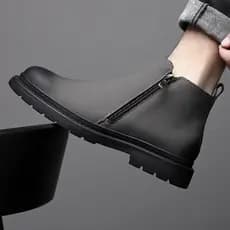 Chelsea botas masculinas de lã de inverno quente estilo britânico Martin botas masculinas de couro de cano médio com zíp