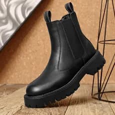 Outono inverno novo estilo de couro genuíno Martin botas masculinas de sola grossa algodão puro preto Chelsea botas masc