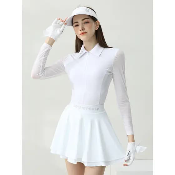 Verão golfe feminino de manga comprida saia de tênis terno feminino gelo seda topo roupas de golfe feminino respirável s
