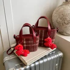 2026 ano novo saco do mensageiro xadrez vermelho bolsa de ombro das crianças pônei boneca bolsa menina Mini sacola na mo