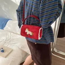 Festivo vermelho pelúcia pônei bolsa de ombro das crianças bonito cilindro saco meninas outono inverno saco do mensageir