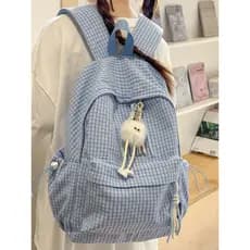 Mochila verificada feminina estudante universitário mochila grande capacidade leve saco de computador mochila diária moc