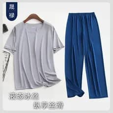 Calças Camiseta [seda gelada líquida] Calças de manga curta ultrafinas masculinas com 9 tornozelos de comprimento