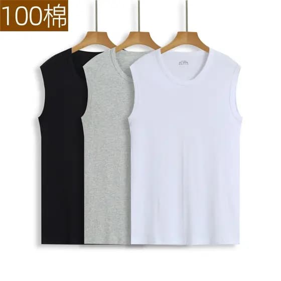 100 algodão puro masculino em torno do pescoço ombro largo colete esportes internos sem mangas camiseta fina com nervura