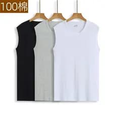 100 algodão puro masculino em torno do pescoço ombro largo colete esportes internos sem mangas camiseta fina com nervura