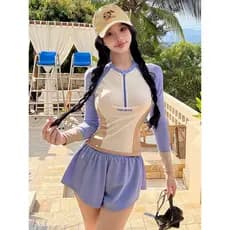 Coreano coreano maiô feminino Split Boxer mais magro olhar de manga comprida protetor solar esportes conservador proteto